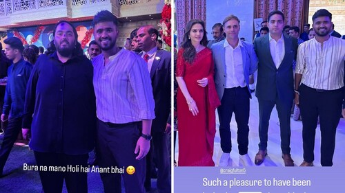 Anant Ambani, Nita Ambani and Akash Ambani at the Antilia event Anant Ambani, Nita Ambani and Akash Ambani at the Antilia event