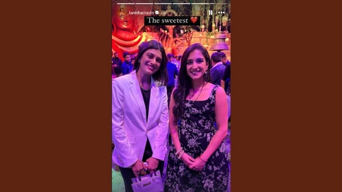 Tanisha Crasto with Radhika Merchant at the United in Triumph event (Instagram/@tanishacrasto) Tanisha Crasto with Radhika Merchant at the United in Triumph event (Instagram/@tanishacrasto)