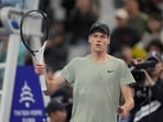 Italy's Jannik Sinner celebrates defeating China's Bu Yunchaokete in the China Open tennis tournament men's singles semi-final match Italy's Jannik Sinner celebrates defeating China's Bu Yunchaokete in the China Open tennis tournament men's singles semi-final match