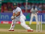 Bangladesh's batter Najmul Hossain Shanto being bowled out during the fifth day of the 2nd Test match against India Bangladesh's batter Najmul Hossain Shanto being bowled out during the fifth day of the 2nd Test match against India
