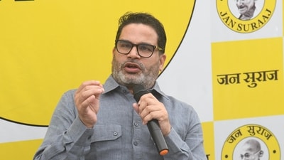 Jan Suraaj founder Prashant Kishore addressing a press conference at party office in Patna, Bihar, India, on September 29 (Photo by Santosh Kumar/ Hindustan Times)