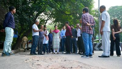 Atishi continues her road inspection for second day in a row. (HT Photo) Atishi continues her road inspection for second day in a row. (HT Photo)