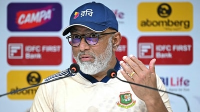 Bangladesh's head coach Chandika Hathurusingha speaks during a press conference after India beat Bangladesh 2-0 (AFP)