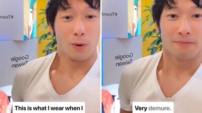 The image shows a Google employee who posted a video under the “very demure, very mindful” trend. (Instagram/@mikejiang8) The image shows a Google employee who posted a video under the “very demure, very mindful” trend. (Instagram/@mikejiang8)