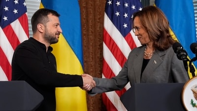 FILE - Vice President Kamala Harris meets with Ukraine's President Volodymyr Zelenskyy, Thursday, Sept. 26, 2024, in the vice president's ceremonial office inside the Eisenhower Executive Office Building on the White House complex in Washington. (AP Photo/Jacquelyn Martin,File) (AP) FILE - Vice President Kamala Harris meets with Ukraine's President Volodymyr Zelenskyy, Thursday, Sept. 26, 2024, in the vice president's ceremonial office inside the Eisenhower Executive Office Building on the White House complex in Washington. (AP Photo/Jacquelyn Martin,File) (AP)