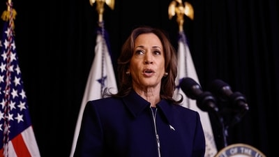 Democratic presidential nominee and U.S. Vice President Kamala Harris delivers remarks in support of Israel, during a visit to Josephine Butler Park Center in Washington, U.S., October 1, 2024. (REUTERS)