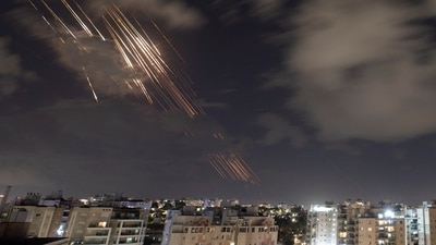 Israel's Iron Dome anti-missile system intercepts rockets, as seen from Ashkelon, Israel. (REUTERS)