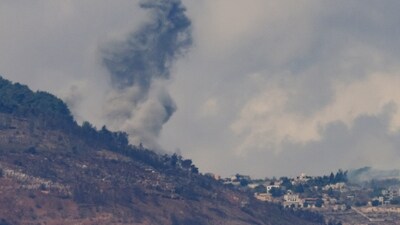 Smoke billows near a village in southern Lebanon after an Israeli air strike, amid cross-border hostilities between Hezbollah and Israel, as seen from northern Israel. (Reuters)