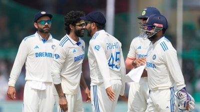 India's Ravindra Jadeja, second left, celebrates with teammate the wicket of Bangladesh's Shakib Al Hasan on the fifth and final day of the second cricket test match between Bangladesh and India in Kanpur (AP) India's Ravindra Jadeja, second left, celebrates with teammate the wicket of Bangladesh's Shakib Al Hasan on the fifth and final day of the second cricket test match between Bangladesh and India in Kanpur (AP)