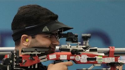 India’s Arjun Babuta in action during the 10m air rifle men's final of the Paris Olympics. (REUTERS) India’s Arjun Babuta in action during the 10m air rifle men's final of the Paris Olympics. (REUTERS)