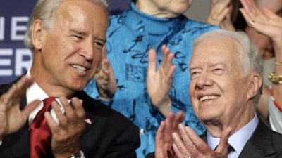FILE - Sen. Joe Biden and former President Jimmy Carter are seen at the Democratic National Convention in Denver, Aug. 26, 2008. (AP Photo/Paul Sancya, File) (AP) FILE - Sen. Joe Biden and former President Jimmy Carter are seen at the Democratic National Convention in Denver, Aug. 26, 2008. (AP Photo/Paul Sancya, File) (AP)