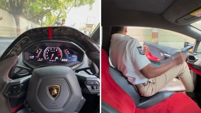 The image shows a Lamborghini car whose owner was stopped by the police. The screengrab is from a viral video. (Instagram/@saboonishant) The image shows a Lamborghini car whose owner was stopped by the police. The screengrab is from a viral video. (Instagram/@saboonishant)