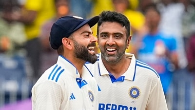 India's Ravichandran Ashwin being greeted by teammate Virat Kohli. (PTI) India's Ravichandran Ashwin being greeted by teammate Virat Kohli. (PTI)