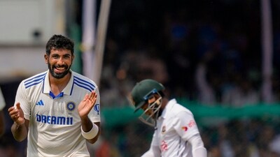 Mushfiqur Rahim and Mehidy Hasan Miraz put up a 24-run stand off 32 balls before the latter became Jasprit Bumrah's first wicket of the innings. Mushfiqur then squeezed out 28 runs batting with the last two batters before himself being castled by Bumrah off the last ball of the session. (PTI) Mushfiqur Rahim and Mehidy Hasan Miraz put up a 24-run stand off 32 balls before the latter became Jasprit Bumrah's first wicket of the innings. Mushfiqur then squeezed out 28 runs batting with the last two batters before himself being castled by Bumrah off the last ball of the session. (PTI)
