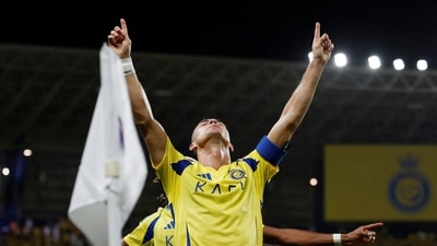 Cristiano Ronaldo celebrates scoring a goal. (REUTERS)