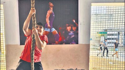 The wrestling hall in Mamta Modern Senior Secondary School in Sonepat’s Rathdhana village. (HT Photo) The wrestling hall in Mamta Modern Senior Secondary School in Sonepat’s Rathdhana village. (HT Photo)