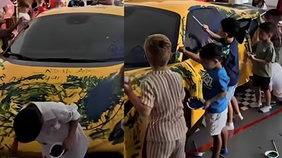 A viral video showed a $500,000 Ferrari used as a prop for a children's birthday party in Dubai. (Instagram/dubaielevated) A viral video showed a $500,000 Ferrari used as a prop for a children's birthday party in Dubai. (Instagram/dubaielevated)