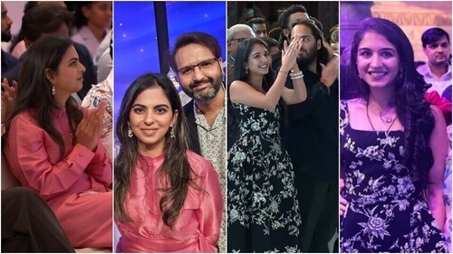 Isha Ambani and Radhika Merchant at the United in Triumph event. Isha Ambani and Radhika Merchant at the United in Triumph event.