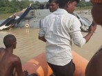 IAF helicopter makes precautionary landing during flood relief in Bihar. IAF helicopter makes precautionary landing during flood relief in Bihar.
