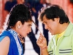 Raveena Tandon with Govinda in film Dulhe Raja.
