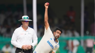 India's Ravichandran Ashwin bowls a delivery on the fifth and final day of the second cricket test match between Bangladesh. (AP) India's Ravichandran Ashwin bowls a delivery on the fifth and final day of the second cricket test match between Bangladesh. (AP)