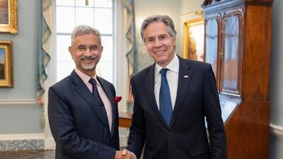 External affairs minister S Jaishankar meets United States Secretary of State Antony Blinken, in Washington DC on Tuesday. (Secretary Antony Blinken-X) External affairs minister S Jaishankar meets United States Secretary of State Antony Blinken, in Washington DC on Tuesday. (Secretary Antony Blinken-X)