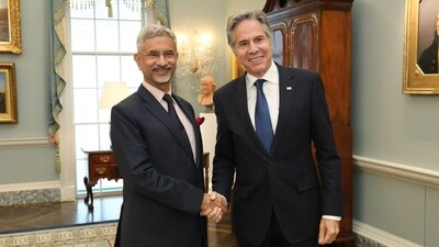 External affairs minister S Jaishankar  during his meeting with United States Secretary of State Antony Blinken in Washington DC. (@DrSJaishankar)