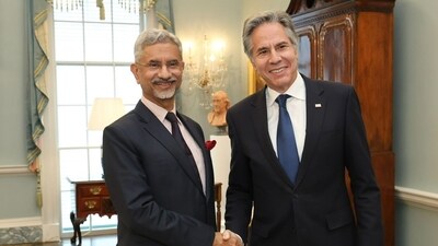 External affairs minister S Jaishankar  during his meeting with United States Secretary of State Antony Blinken in Washington DC. (@DrSJaishankar)