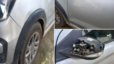 Advocate Sandeep Hari's car suffered damage due to another man's rash driving. (X/@Sandeephari_) Advocate Sandeep Hari's car suffered damage due to another man's rash driving. (X/@Sandeephari_)