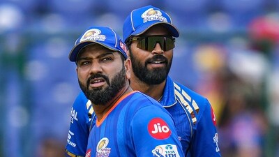 Mumbai Indians captain Hardik Pandya and his teammate Rohit Sharma during an Indian Premier League (IPL) 2024 cricket match. (PTI) Mumbai Indians captain Hardik Pandya and his teammate Rohit Sharma during an Indian Premier League (IPL) 2024 cricket match. (PTI)