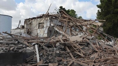 A destroyed building is pictured in Hod HaSharon in the aftermath of an Iranian missile attack on Israel, on October 2, 2024. (AFP) A destroyed building is pictured in Hod HaSharon in the aftermath of an Iranian missile attack on Israel, on October 2, 2024. (AFP)