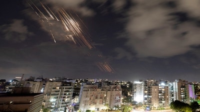 Israel's Iron Dome anti-missile system intercepts rockets after Iran fired a salvo of ballistic missiles, as seen from Ashkelon, Israel, October 1, 2024. (REUTERS)