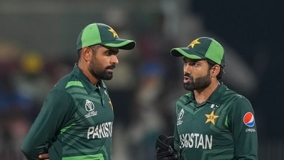 Pakistan's Babar Azam and wicketkeeper Mohammad Rizwan (AP) Pakistan's Babar Azam and wicketkeeper Mohammad Rizwan (AP)