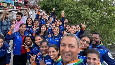 India chief coach Harendra Singh with the women’s hockey team. (Hockey India) India chief coach Harendra Singh with the women’s hockey team. (Hockey India)