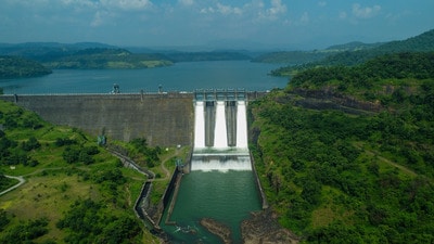 Middle Vaitarna Dam is the third tallest dam in Maharashtra, built-in 2012 using roller-compacted concrete on the Vaitarna river in Kochale village, Thane district. (Raju Shinde/HT Photo) Middle Vaitarna Dam is the third tallest dam in Maharashtra, built-in 2012 using roller-compacted concrete on the Vaitarna river in Kochale village, Thane district. (Raju Shinde/HT Photo)