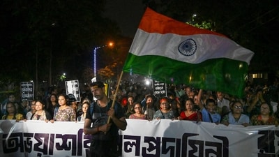 Kolkata: People take part in a protest rally under the banner of Joint Platform of Doctors, against the alleged sexual assault and murder of a trainee doctor at RG Kar Medical College and Hospital, in Kolkata, Tuesday, Oct 1, 2024. (PTI) Kolkata: People take part in a protest rally under the banner of Joint Platform of Doctors, against the alleged sexual assault and murder of a trainee doctor at RG Kar Medical College and Hospital, in Kolkata, Tuesday, Oct 1, 2024. (PTI)