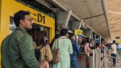 Passengers wait in a queue in front of the DigiYatra counter at Pune airport. (HT File Photo) Passengers wait in a queue in front of the DigiYatra counter at Pune airport. (HT File Photo)