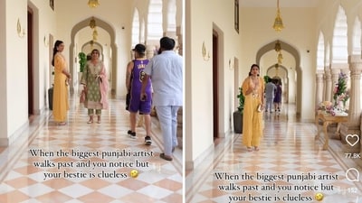 In the video, Geena Sandhu is stunned by the surprise meet and keeps looking in the singer's direction and throws her hands in the air. (Instagram/geendasandhu) In the video, Geena Sandhu is stunned by the surprise meet and keeps looking in the singer's direction and throws her hands in the air. (Instagram/geendasandhu)