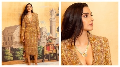 Sonam Kapoor's Tamara Ralph outfit is a work of art. (Instagram/Rhea Kapoor) Sonam Kapoor's Tamara Ralph outfit is a work of art. (Instagram/Rhea Kapoor)