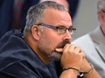 Former Letcher County Ky. Sheriff Shawn "Mickey" Stines, accused of killing District Judge Kevin Mullins, listens to testimony during a hearing at the Morgan County Courthouse in West Liberty, Ky., Tuesday, Oct. 1, 2024. (AP Photo/Timothy D. Easley) Former Letcher County Ky. Sheriff Shawn "Mickey" Stines, accused of killing District Judge Kevin Mullins, listens to testimony during a hearing at the Morgan County Courthouse in West Liberty, Ky., Tuesday, Oct. 1, 2024. (AP Photo/Timothy D. Easley)