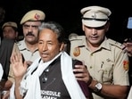 Climate activist Sonam Wangchuk being taken by police personnel after he along with other Ladakhis, was brought to Rajghat on Gandhi Jayanti, in New Delhi. Climate activist Sonam Wangchuk being taken by police personnel after he along with other Ladakhis, was brought to Rajghat on Gandhi Jayanti, in New Delhi.