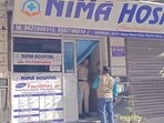 A police official and others during an investigation at Nima Hospital where a doctor was allegedly shot dead, in New Delhi, Thursday, Oct. 3, 2024. A police official and others during an investigation at Nima Hospital where a doctor was allegedly shot dead, in New Delhi, Thursday, Oct. 3, 2024.