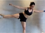 Sanya Malhotra practises a balancing exercise. 