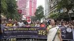 Members of Bengal Junior Doctors' Front and others take part in a mega rally on October 2 to demand justice for the trainee doctor who was raped and killed at RG Kar Medical College and Hospital in Kolkata (PTI)