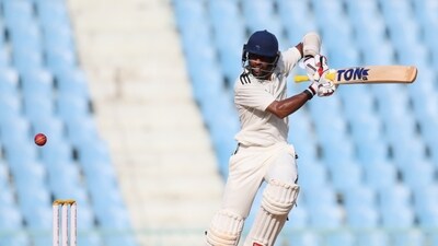 Abhimanyu Easwaran of Rest of India plays a shot against the Mumbai, during the Irani Cup 2024-25 match Abhimanyu Easwaran of Rest of India plays a shot against the Mumbai, during the Irani Cup 2024-25 match