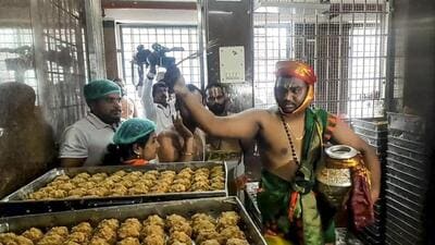 A priest performs the purification ritual to undo the alleged desecrations. (PTI) A priest performs the purification ritual to undo the alleged desecrations. (PTI)