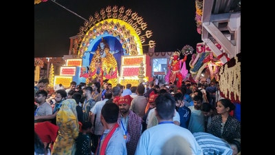 A view of a statue of lord Shiva at Vaishno Devi Temple as devotees throng on the first day of Navratri, in Reasi. (ANI) A view of a statue of lord Shiva at Vaishno Devi Temple as devotees throng on the first day of Navratri, in Reasi. (ANI)