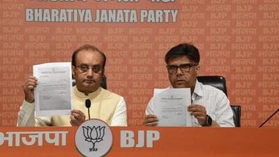 BJP MP Sudhanshu Trivedi addresses a press conference in New Delhi on Thursday. (Photo from X) BJP MP Sudhanshu Trivedi addresses a press conference in New Delhi on Thursday. (Photo from X)