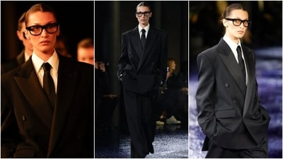 Bella Hadid made a comeback on the runway after a two-year hiatus. During the Paris Fashion Week, she walked the ramp for Anthony Vaccarello's Spring Summer Saint Laurent collection. Sporting slicked-back hair and nerdy glasses and dressed in Saint Laurent's signature double-breasted suits, Bella stole the show. Bella Hadid made a comeback on the runway after a two-year hiatus. During the Paris Fashion Week, she walked the ramp for Anthony Vaccarello's Spring Summer Saint Laurent collection. Sporting slicked-back hair and nerdy glasses and dressed in Saint Laurent's signature double-breasted suits, Bella stole the show. 