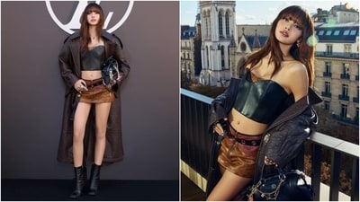 Apart from Jennie, Blackpink member Lisa was also in Paris for the Fashion Week. She attended the Louis Vuitton show dressed in a black leather strapless corset, a tan micro-mini skirt, and a dark brown trench coat. She completed the look with a Louis Vuitton handbag and heeled boots. Apart from Jennie, Blackpink member Lisa was also in Paris for the Fashion Week. She attended the Louis Vuitton show dressed in a black leather strapless corset, a tan micro-mini skirt, and a dark brown trench coat. She completed the look with a Louis Vuitton handbag and heeled boots. 